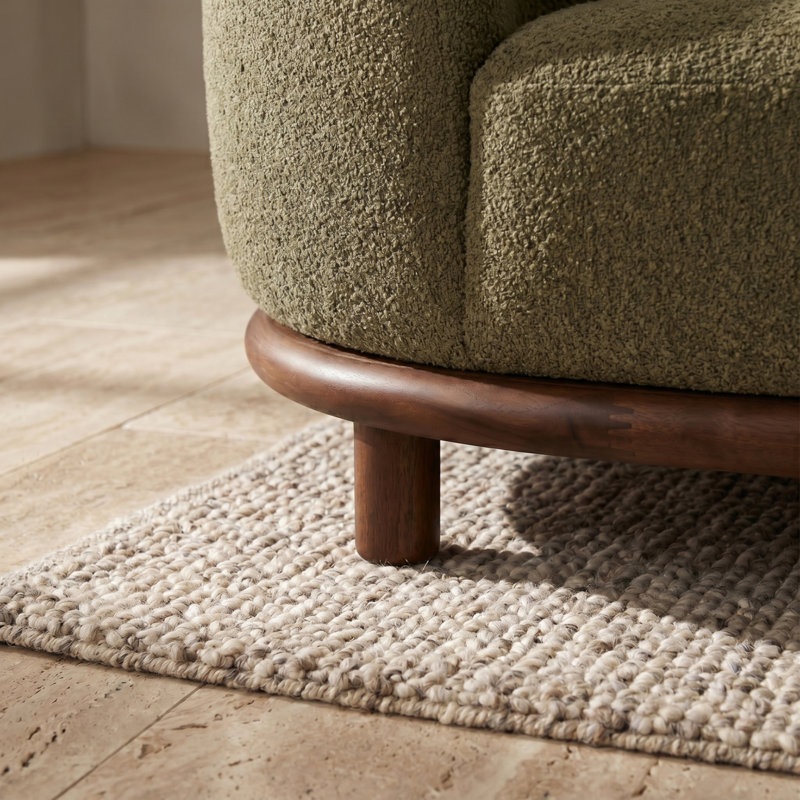 Chaise longue Ormsby Boucle avec base en noyer foncé, Vert sauge