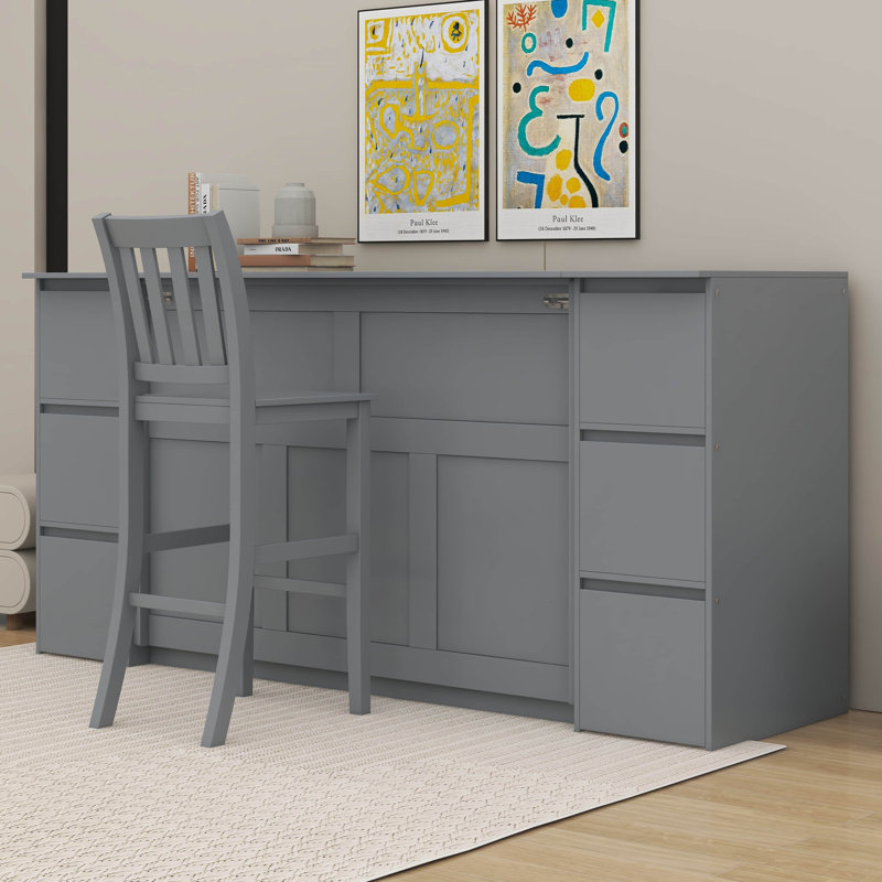 Lit escamotable avec tiroirs, armoires et ports USB Fontfroide, gris, Double