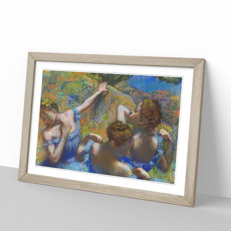 All Ballet Ballerina Dancers in Blue by Edgar Degas - Picture Frame Painting, 48cm H x 65cm W x 2cm D, Oak Framed