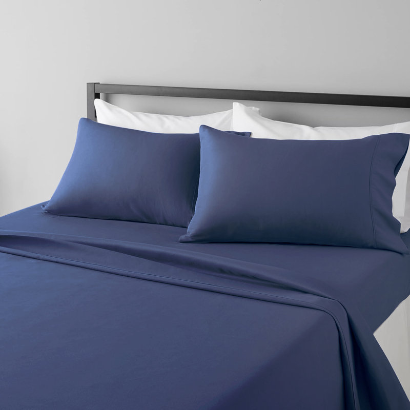 Ensemble de draps 100 % coton à fibres longues haut de gamme Milano à contexture de 1000 fils, Bleu marine