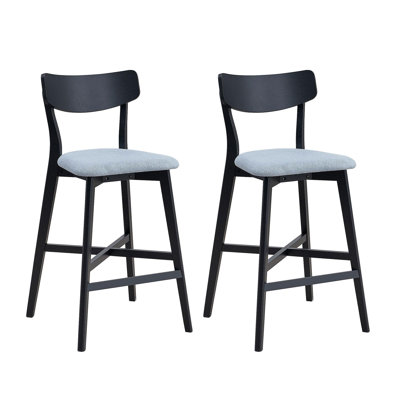 Ensemble de 2 chaises de bar en bois, chaises de îlot de cuisine rembourrées et modernes, tabouret à hauteur de comptoir avec dossier, chaises en bois avec repose-pieds pour pub, salon, restaurant, noir