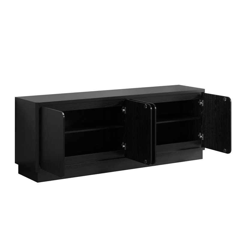 Meuble télé moderne de 63 pouces, rangement à 4 portes avec étagères réglables et passe-câbles, Black
