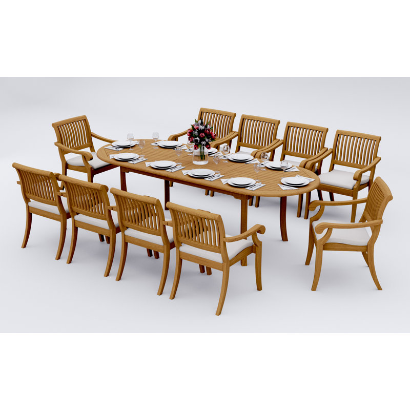 8 Seats 9 Pcs Grade-A Teak Wood Dining Set: 94" Double Extension Oval Table And 8 Arbor Stacking Arm Chairs #11AB2208, 10