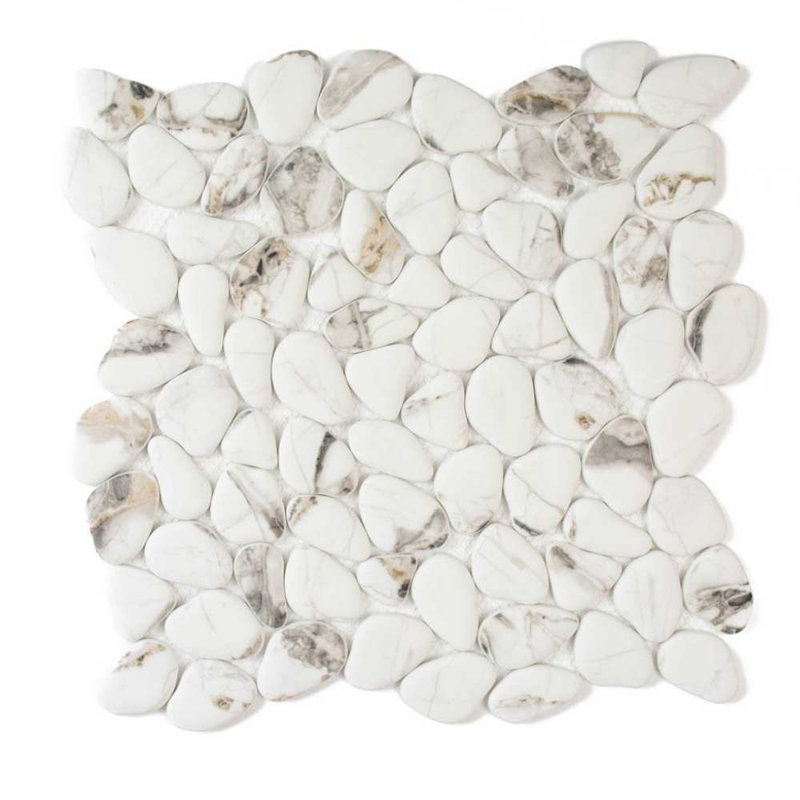 Huron Glass Pebbles Mosaic Tile, Calacatta