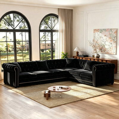 Canapé d'angle en velours de luxe avec lit escamotable, canapé-lit convertible 3 en 1 avec boutons capitonnés