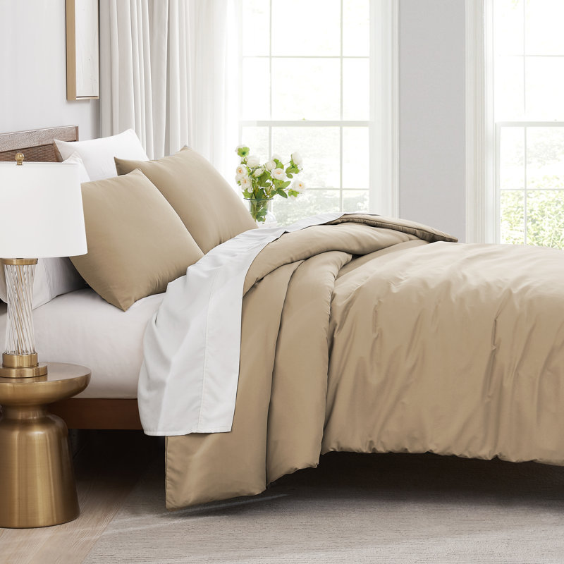 Southshore Fine Linens Vilano Duvet Cover Set, Oversized 110 GSM Microfiber Bedding with Hidden Zipper Closure and 4 Corner Ties, 2 Pillow Shams, Full/Queen, Taupe