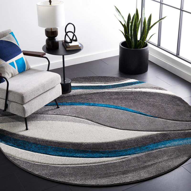 Tapis gris / turquoise Duboistown, Rond 6 pi 7 po