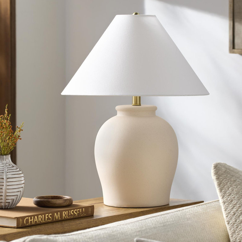 Chemise 22" Ceramic Table Lamp, Shell, Classic Linen