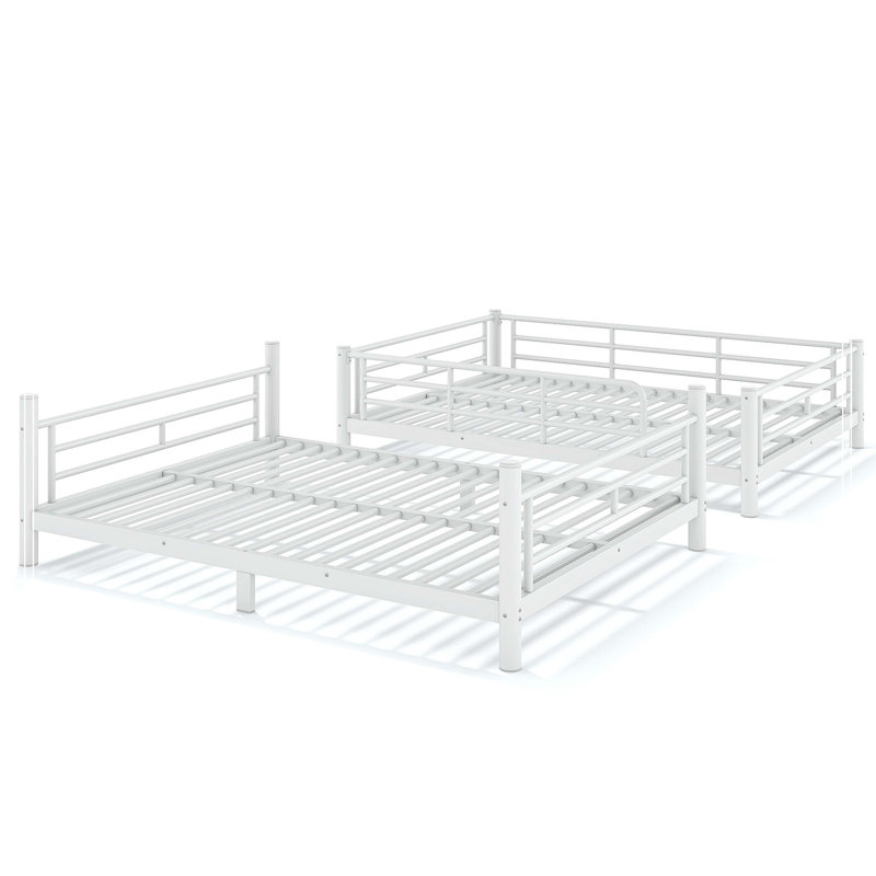 Lit superposé double au-dessus de double pour les adolescents et les adultes, peu encombrant / sans sommier tapissier, tube rond, converti en deux lits, blanc