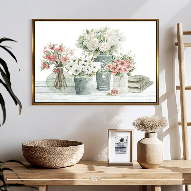 Fleurs de ferme, Cadre flottant doré, 25 po x 17 po