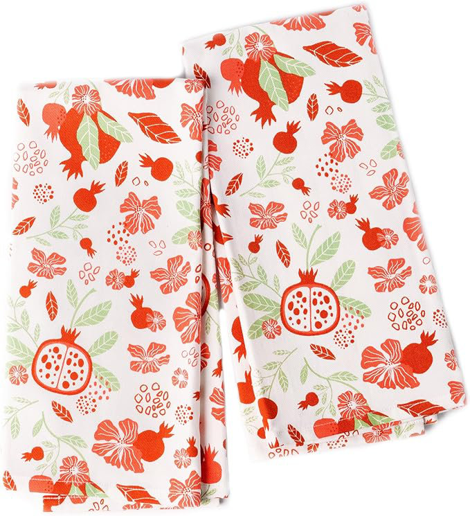 100% Cotton Summer Kitchen Towels, 18 x 28 inches, Pomegranate Printed Dish Towels, Hand Towel