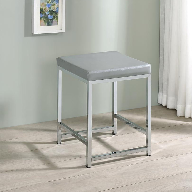 Grey Upholstered Square Vanity Stool, Gray