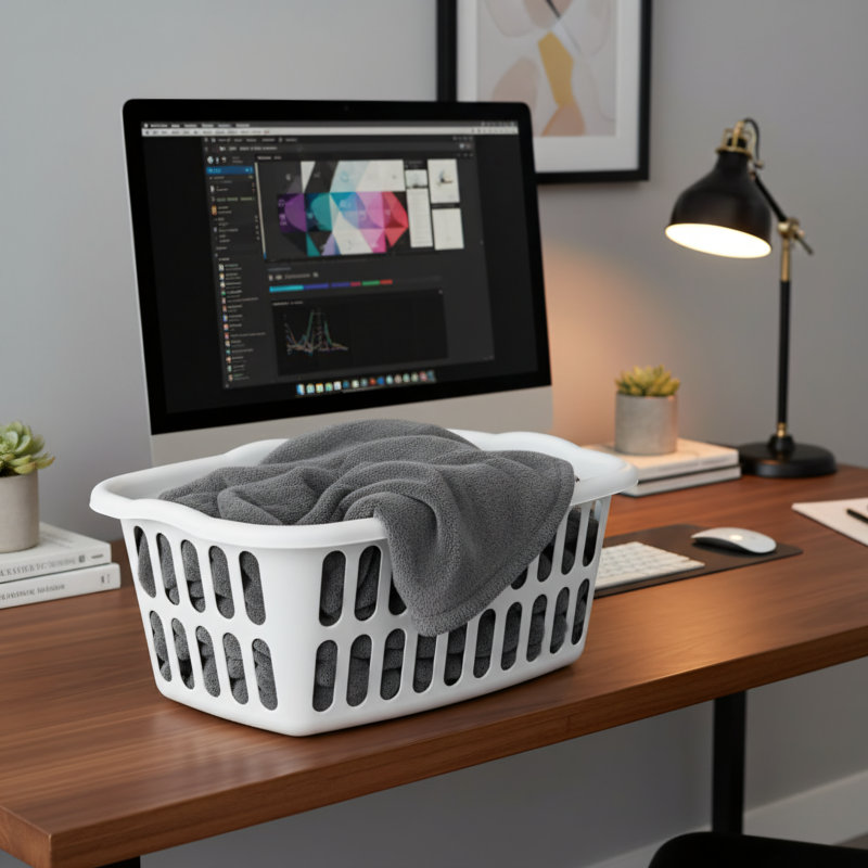 Paquet de 12 paniers à linge, capacité de 1,5 boisseau, plastique avec poignées, convient pour le rangement de chambre à coucher, de salle de bain et de garde-robe, blanc, rectangulaire.