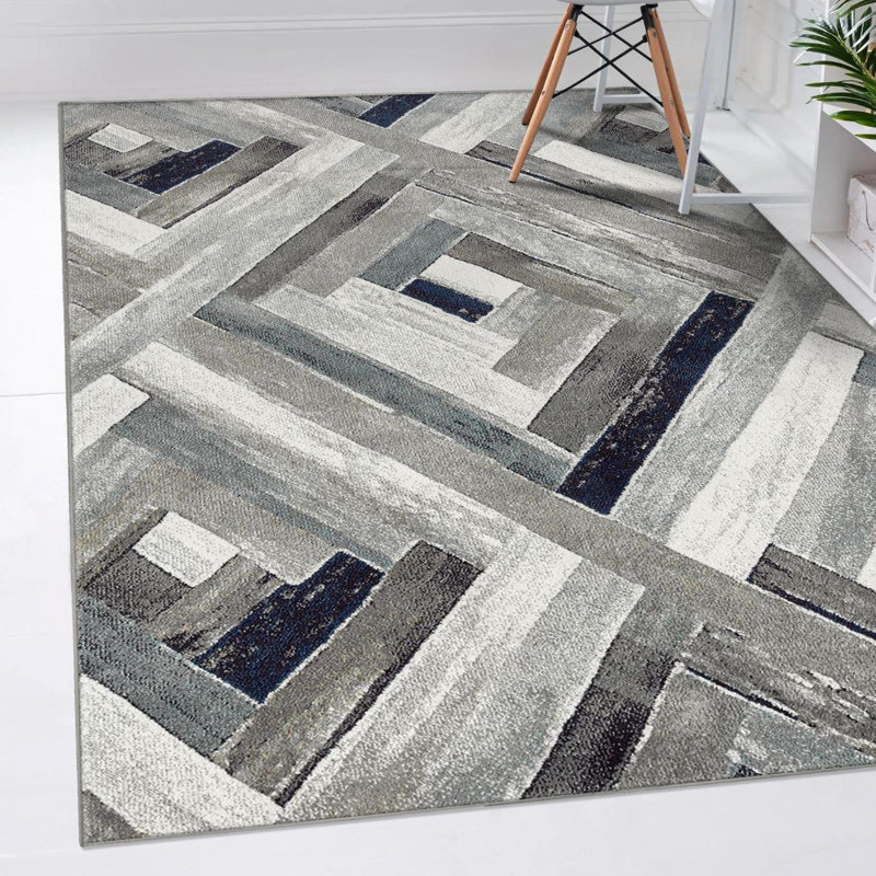 Tapis bleu Modern Farmhouse, Rectangle 3 pi 11 po x 5 pi 3 po