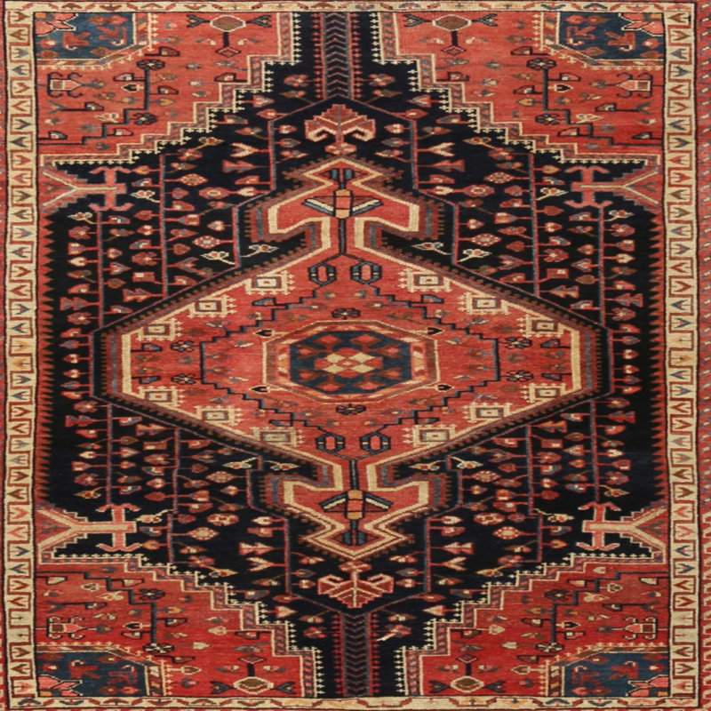 Tapis traditionnel rouge / noir / crème, Rond 4 pi
