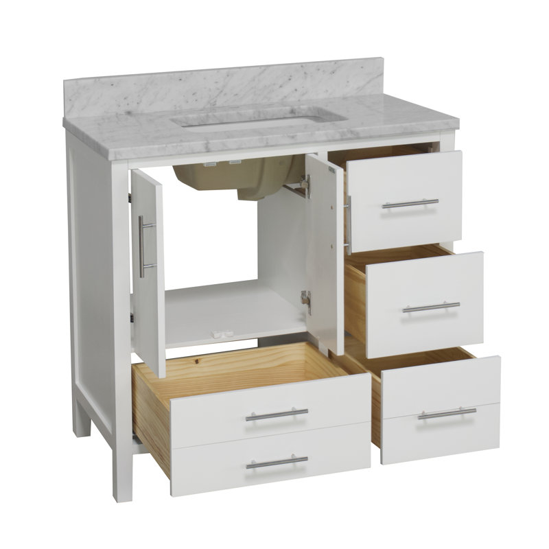 Ensemble de meuble-lavabo simple 36 po Kiara, Blanc, Marbre de Carrare