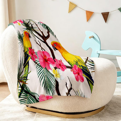 Green Ultra Soft Flannel Fleece Throw Blanket,Beautiful Floral Jungle Single-Sided Print