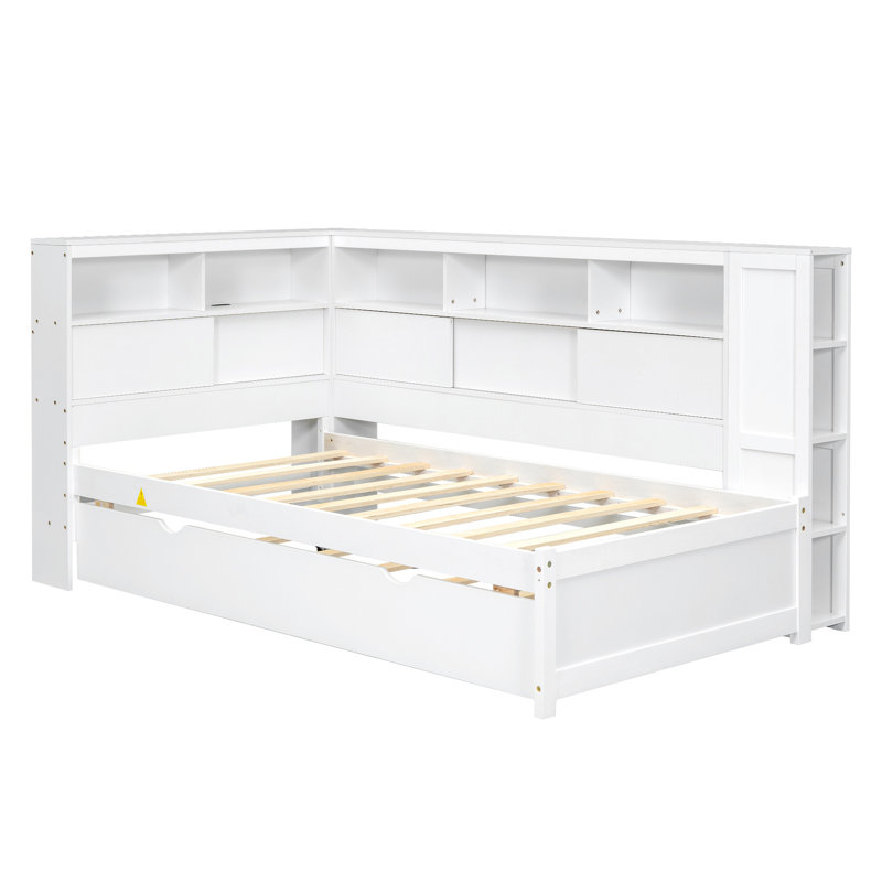 Wood Daybed With Storage Shelves, White