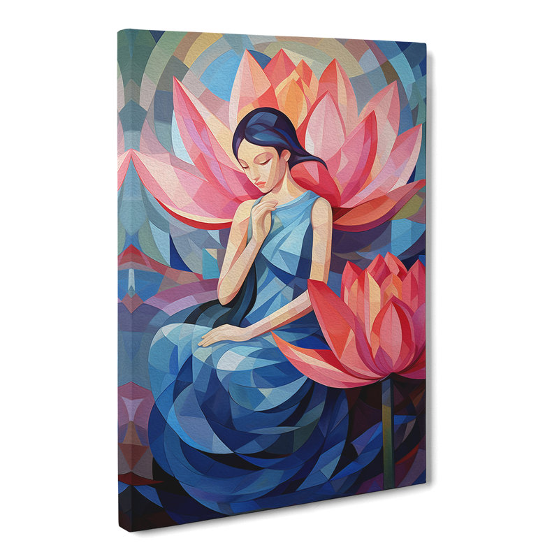 Lotus Flower Cubism Art No.3 - Wrapped Canvas, 76cm H x 50cm W x 3cm D