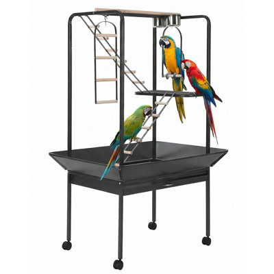 Extra Large Steel Bird Cage with Removable Tray, Waterproof Roof, Lockable Casters
