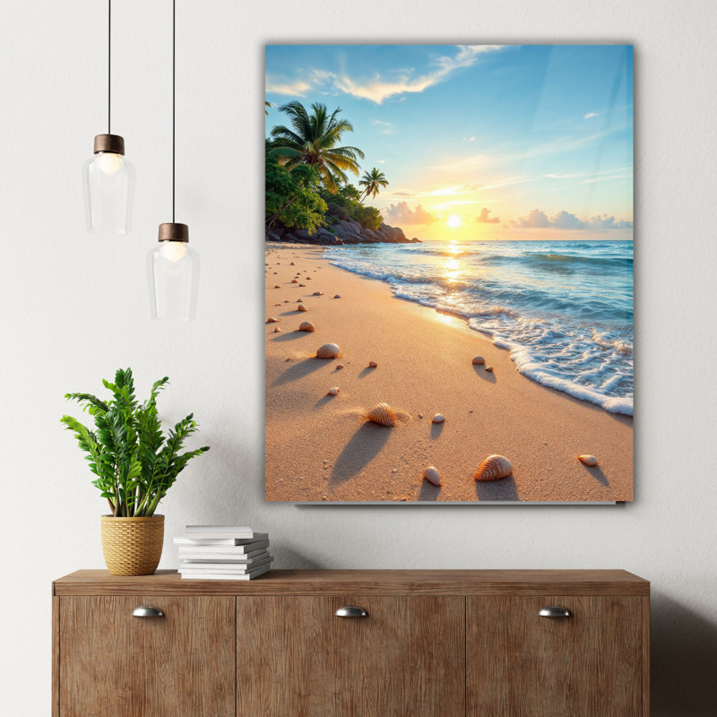 Art mural en verre trempé Tropical Beach, H 30 po x l 20 po
