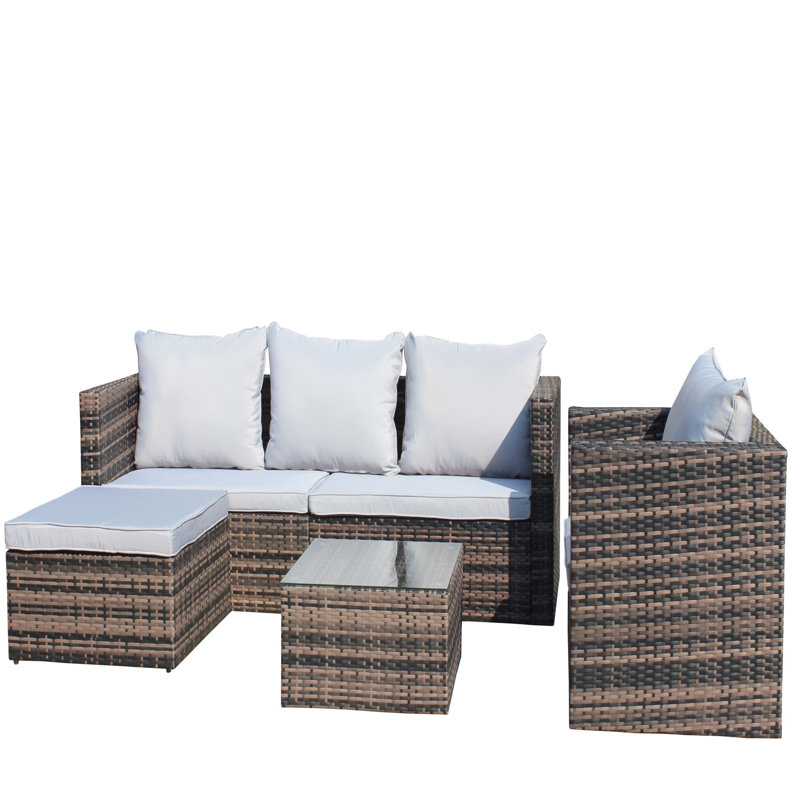 Outdoor garden patio furniture 4-piece pe rattan wicker sofa set with cushions and coffee table - shallow gray.