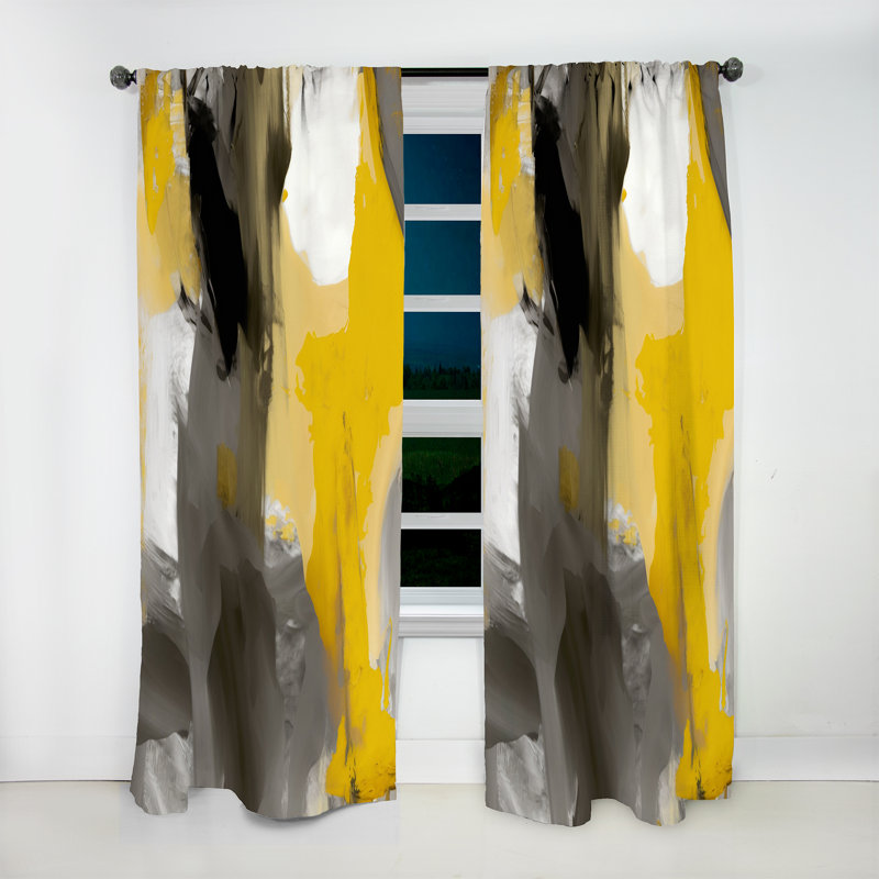 Rideau occultant moutarde jaune moutarde et gris vif II, L 52 po x L 108 po
