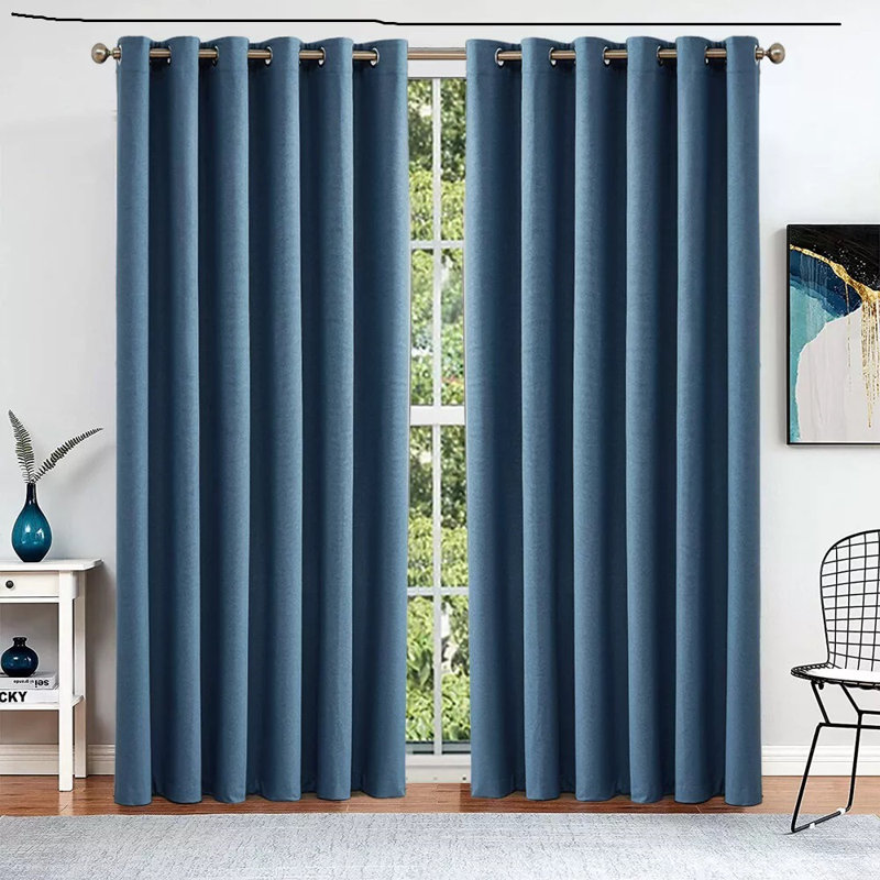 Prebe Microfiber / Microsuede Blackout Curtain Pair, Blue, 168cm Width x 183cm Drop