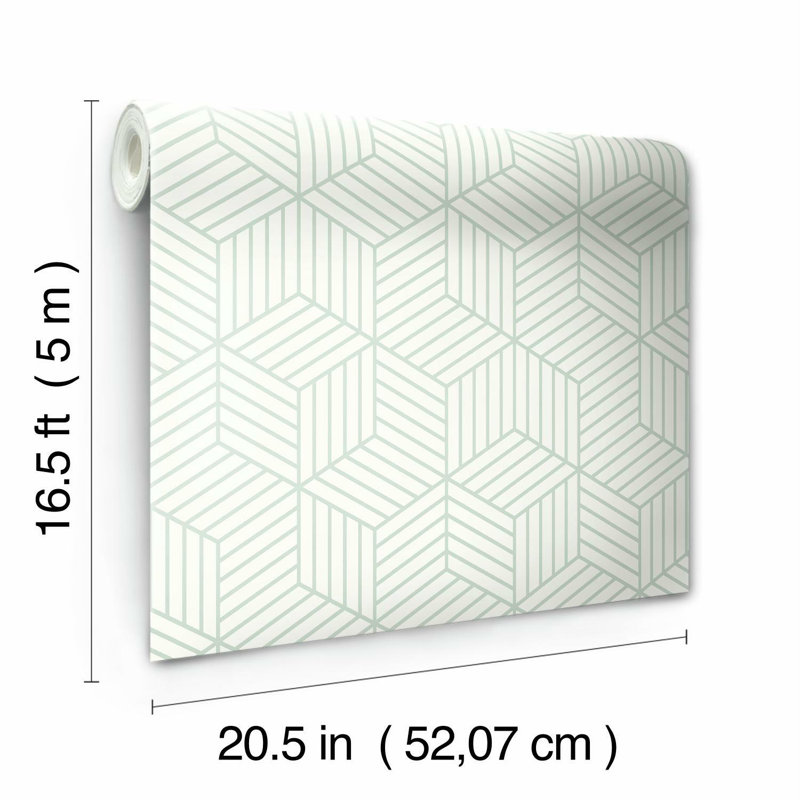 Papier peint adhésif à rayures hexagonales, Vert/blanc