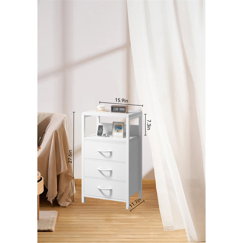 Table de chevet moderne avec station de charge, Blanc