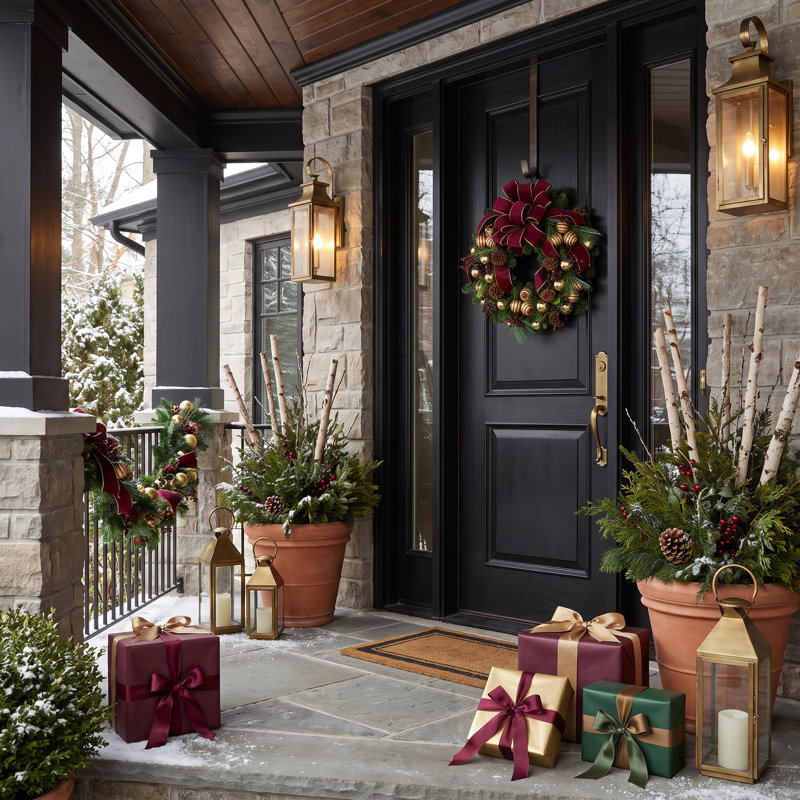 Festive Burgundy And Gold Holiday Wreath