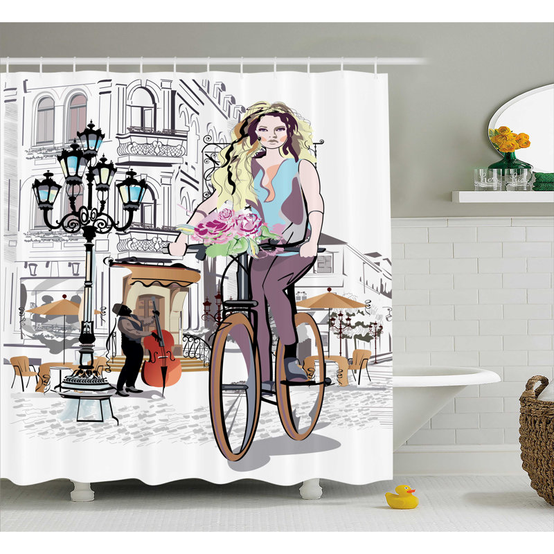 Rideau de douche et crochets de douche à vélo de vélo lady Anika, H 75 po x l 69 po