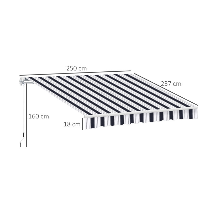 Tucker Garden Patio Manual Awning Retractable, 250 cm W x 200 cm D, Blue/White