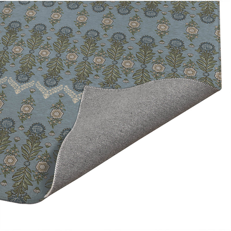 Tapis de cuisine à profil bas Kalina, Bleu, Rectangle 5 pi x 7 pi