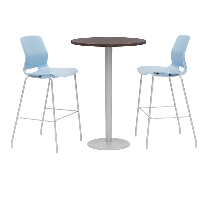 30" L Round Breakroom Table and Chair Set, Sky Blue, Espresso