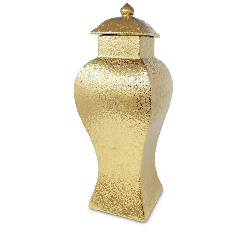 Pot à gingembre doré martelé, H 22 po x l 8,60 po