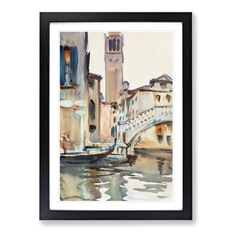 Bridge in Venice by John Singer Sargent - Picture Frame Painting, 65cm H x 48cm W x 2cm D, Black