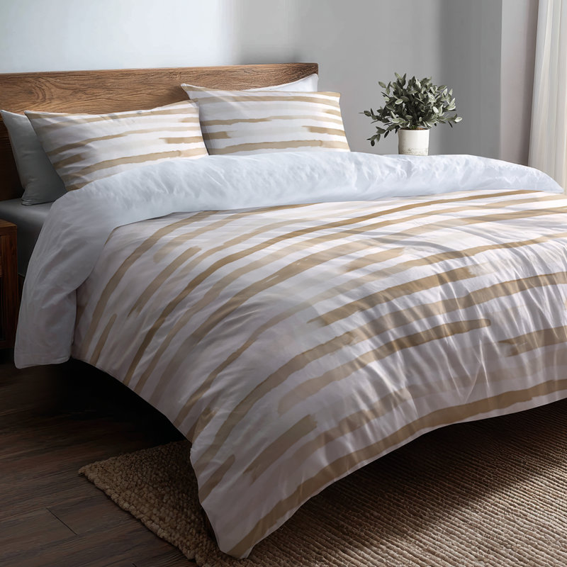 Ensemble de literie 6 pièces Modern Modern - beige et blanc, Queen Comforter + 3 Additional Pieces