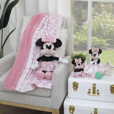 NoJo Disney Minnie Mouse White, Pink, and Aqua Rainbow and Heart Lovey Security Blanket