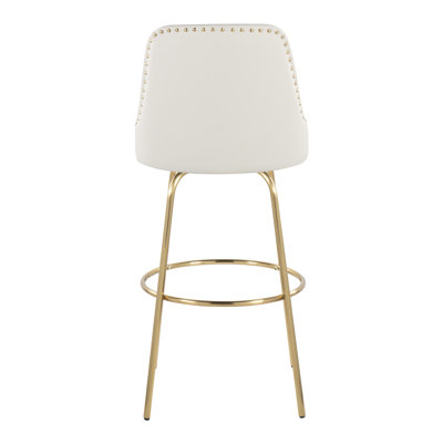 Studded Marcel 30" Fixed-Height Barstool With Metal Legs & Round Footrest - Set Of  2