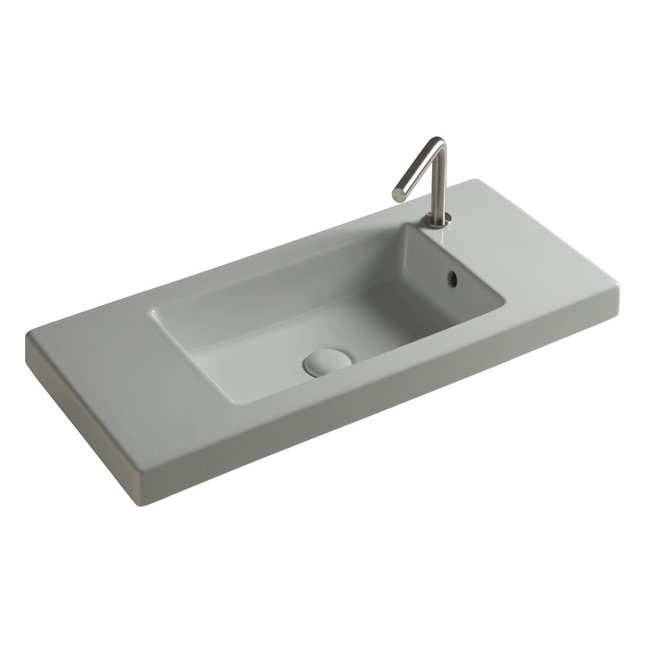 Ceramica Tecla By Nameeks Serie 35 13.78'' Glossy White Vitreous China Rectangular Bathroom Sink with Overflow