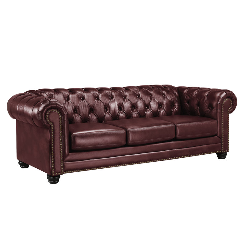 Canapé Chesterfield Ornellas, Cuir cerise assorti