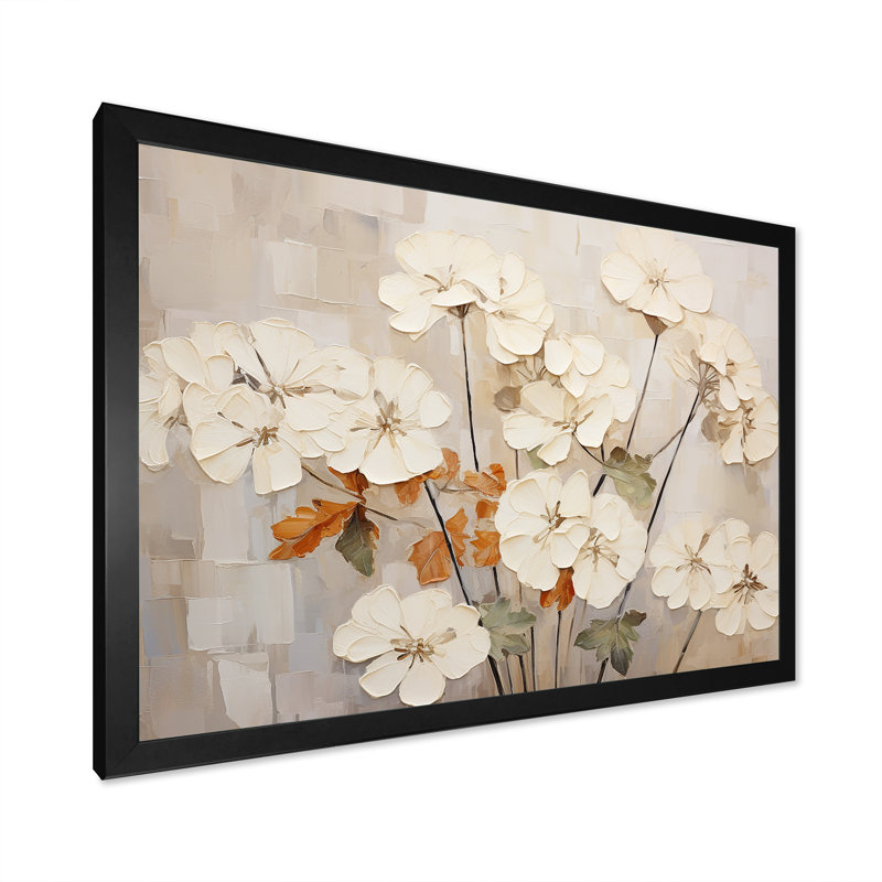 Minimalisme géraniums beige II, Cadre simple noir, H 12 po x l 20 po x P 1 po