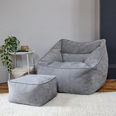 Bean Bag Bazaar Natalia Teddy Armchair Bean Bag and Square Footstool