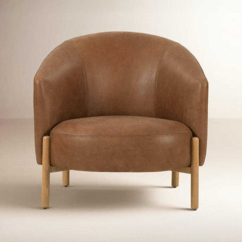 Beton Upholstered Barrel Chair, Palermo Cognac Genuine Leather