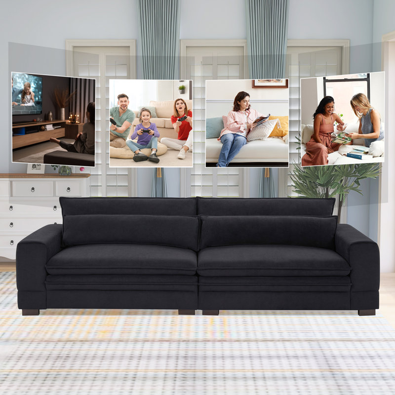 Arqile 104.72" Upholstered Sofa, Black Polyester