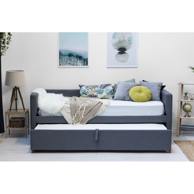 Adona Upholstered Daybed with Trundle and Mattress, 12cm Single Memory Foam, 12cm Single Memory Foam