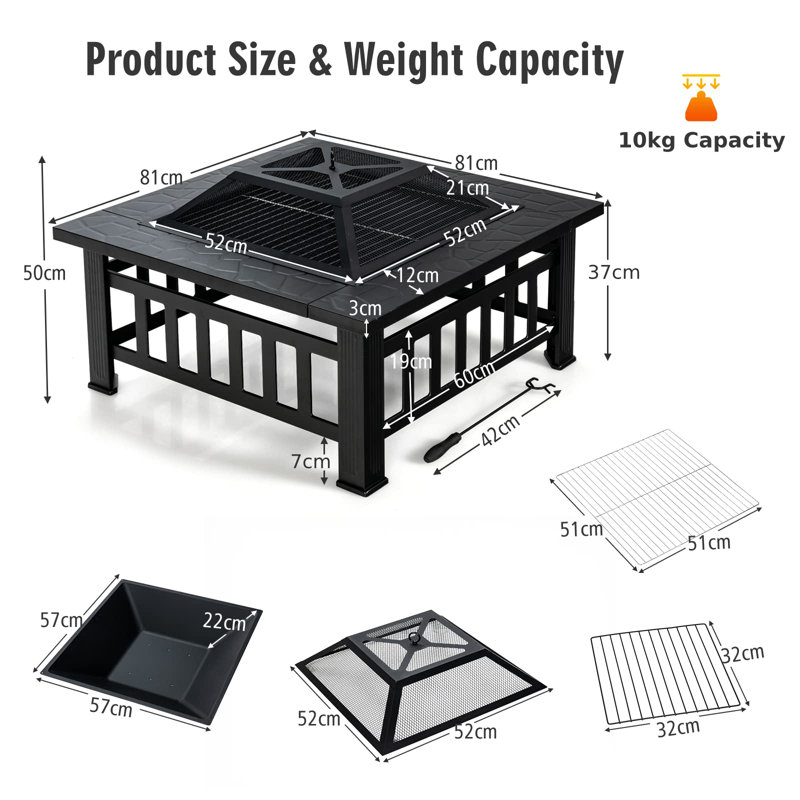 Saif Square Metal Wood Burning Smokeless Fire Pit Table