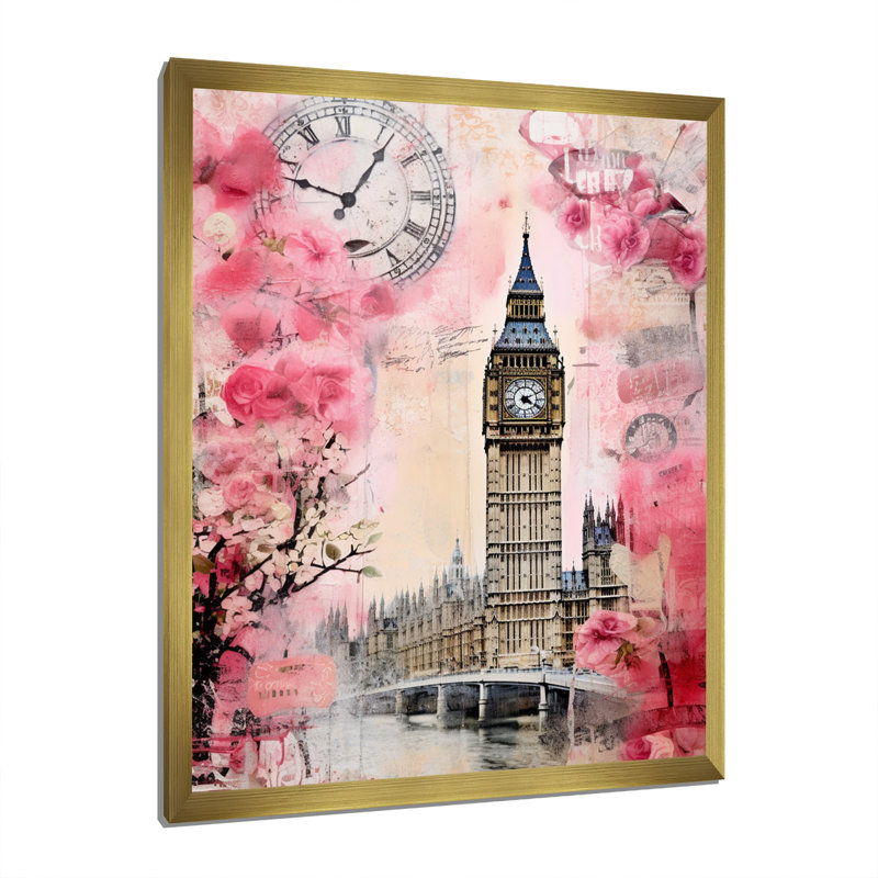 Rose rétro Big London I, H 20 po x l 12 po x P 1 po, Cadre doré à une seule photo