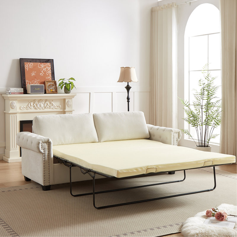 Lit escamotable convertible de 83,8 po - Décoration de salon. Revêtement, structure, matelas confortable, 3 places, canapé-lit beige Fx 21 Elegance., Fabrication pliante,